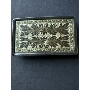 Vintage Nickel Plated Engraved Belt Buckle Silver Tone Square Western Cowboy